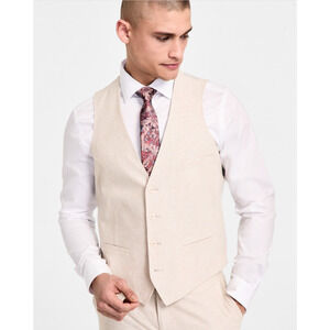 Bar III Men Slim Fit Linen Suit Vest Natural Size L
